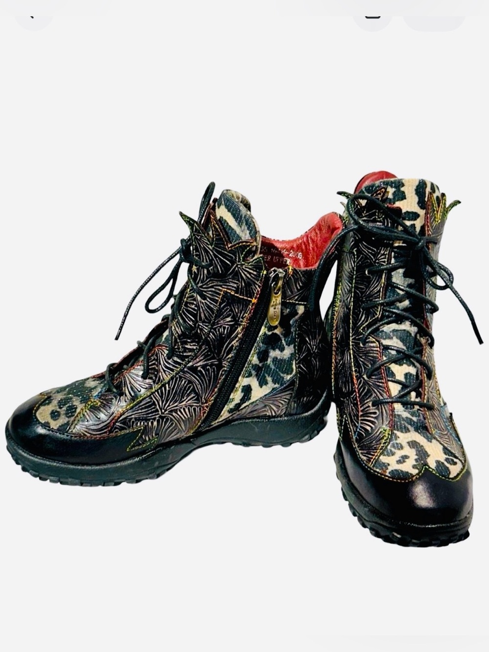 L'Artiste by Spring Step Rugup Floral Leopard Combat Boots EU 35 US 5